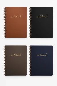 4’lü Premium A5 Spiralli Defter Seti – Çizgili & Kareli –Karton Kapak Bakır Spiral (160 Sayfa)